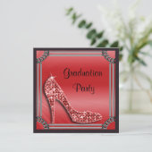 エレガントなシルバーフレームの赤いハイヒール卒業パーティー 招待状 (スタンド正面)