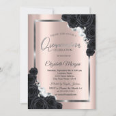 エレガントなシルバーフレーム、ブラックローズのキンセアニエラ 招待状 (正面)