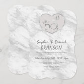 エレガントなシルバーマーブル まだ愛を誓う 招待状 (正面/裏面)