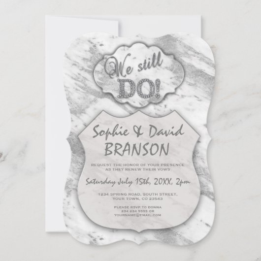 エレガントなシルバーマーブル 25周年記念で誓いを新たに 招待状 (正面)