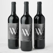 エレガントなシルバーメタリックモノグラムジオメトリックネーム ワインラベル (ボトル)