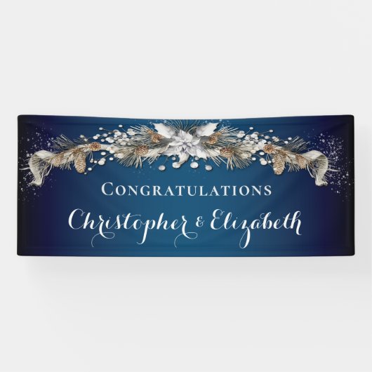 エレガントなシルバー冬の花  おめでとう 横断幕 (横)