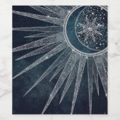 エレガントなシルバー太陽月ドゥードルマンダラ青いデザイン ワインラベル (シングルラベル)