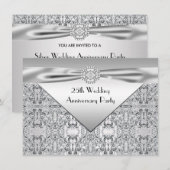 エレガントなシルバー結婚25周年パーティー 招待状 (正面/裏面)