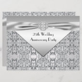エレガントなシルバー結婚25周年パーティー 招待状 (正面/裏面)