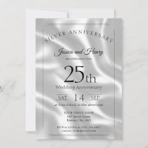 エレガントなシルバー25周年記念の結婚記念日 招待状