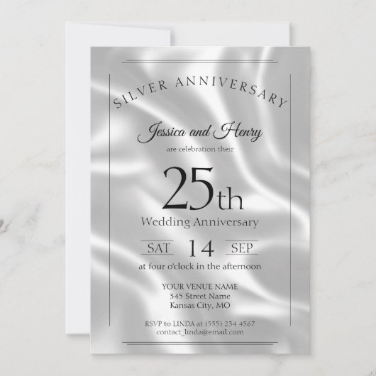 エレガントなシルバー25周年記念の結婚記念日 招待状 (正面)