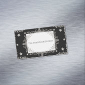 エレガントなシルバー オーナメント スター & リーフ ブラック セレスチアル マグネット名刺 (インサイチュ)