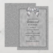 エレガントなシルバー＆スタイリッシュなグリッターのリハーサルディナー 招待状 (正面/裏面)