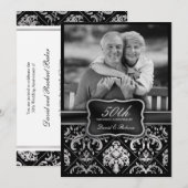 エレガントなシルバー ダマスク 50周年結婚記念日 招待状 (正面/裏面)