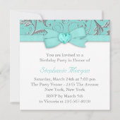 エレガントなシルバー ティールブルーの誕生日パーティー 招待状 (裏面)