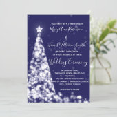 エレガントなシルバー ネイビー クリスマス ツリー ホリデー ウェディング 招待状 (スタンド正面)