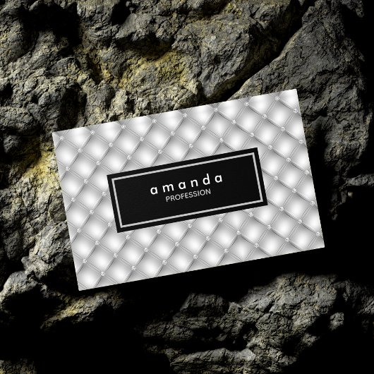 エレガントなシルバー ブラック ダイヤモンドモノグラム マグネット名刺