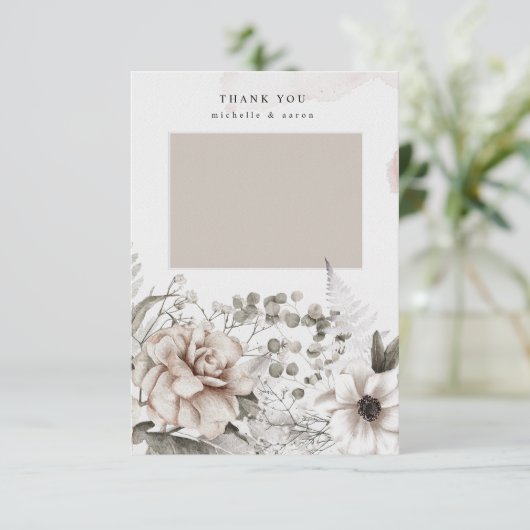 エレガントなシルバー ブラッシュ フローラル フォト ありがとうカード サンキューカード (スタンド正面)