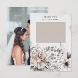 エレガントなシルバー ブラッシュ フローラル フォト サンクス カード