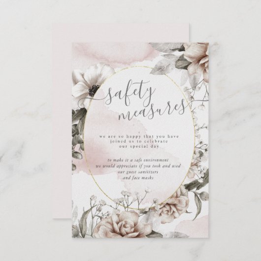 エレガントなシルバー ブラッシュ フローラル 安全対策 エンクロージャーカード (正面/裏面)