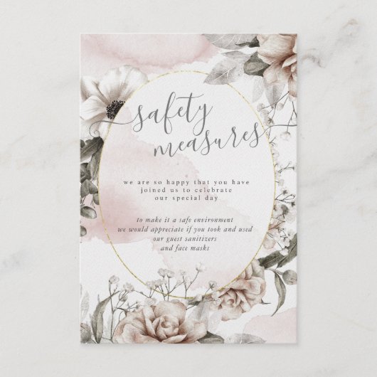 エレガントなシルバー ブラッシュ フローラル 安全対策 エンクロージャーカード (正面)