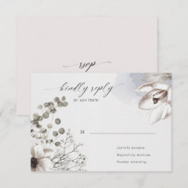 エレガントなシルバー ブラッシュ フローラル RSVP 返信カード