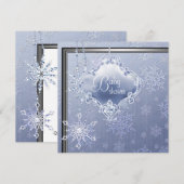 エレガントなシルバー ブルー スノーフレーク ベイビーボーイ シャワー 招待状 (正面/裏面)