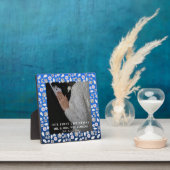 エレガントなシルバー ブルー ハート ダイヤモンド ファースト クリスマス フォトプラーク (インサイチュ)