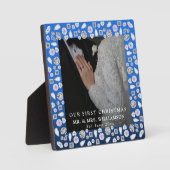 エレガントなシルバー ブルー ハート ダイヤモンド ファースト クリスマス フォトプラーク (正面)
