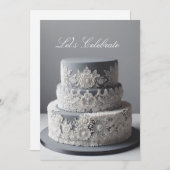 エレガントなシルバー＆ホワイトのアニバーサリー 招待状 (正面/裏面)