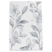 エレガントなシルバー ホワイト フラワーのウェディング ミディアムペーパーバッグ (正面)