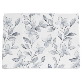 エレガントなシルバー ホワイト フラワーのウェディング ラージペーパーバッグ