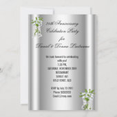 エレガントなシルバー ホワイト フラワー 25周年パーティー 招待状 (裏面)