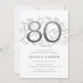 エレガントなシルバー ホワイト 80歳の誕生日 招待状 (正面)