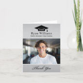 エレガントなシルバー 卒業写真 カスタマイズ サンキューカード (正面)