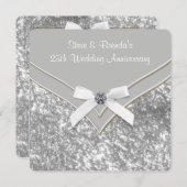 エレガントなシルバー 25周年結婚記念日パーティー 招待状 (正面/裏面)