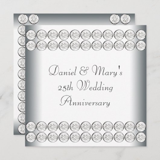 エレガントなシルバー 25周年結婚記念日 招待状 (正面/裏面)