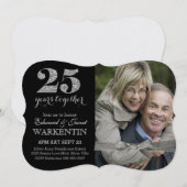 エレガントなシルバー 25周年記念 結婚記念日 フォト付 招待状 (正面/裏面)