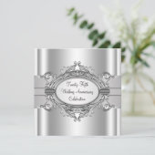 エレガントなシルバー 25周年 結婚記念日パーティー 招待状 (スタンド正面)