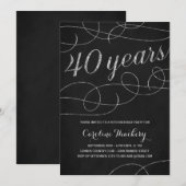 エレガントなシルバー 40歳の誕生日パーティー 招待状 (正面/裏面)