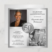 エレガントなシルバー 50歳の誕生日写真招待状 招待状 (正面/裏面)