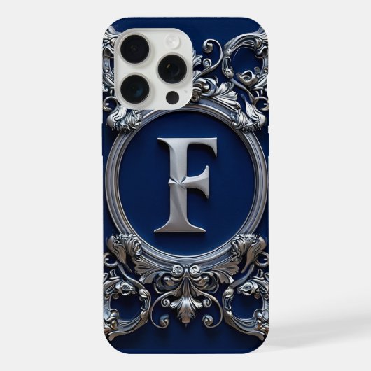 エレガントなシルバーFモノグラム iPhoneケース (裏面)