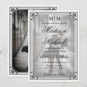 エレガントなシンプルなブラック＆ホワイトの結婚式招待状 招待状 (正面/裏面)