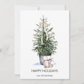 エレガントなシンプルな水彩クリスマスツリー フラット シーズンカード (正面)