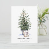 エレガントなシンプルな水彩クリスマスツリー フラット シーズンカード (スタンド正面)