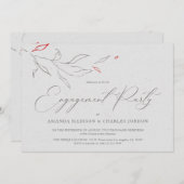 エレガントなシンプルな灰色と赤い花のエンゲージメントパーティー 招待状 (正面/裏面)