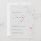 エレガントなシンプルな灰色と赤い花の ブライダルシャワー 招待状 (正面)