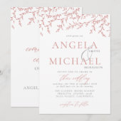 エレガントなシンプルウェディング招待状 ピンクの枝 招待状 (正面/裏面)