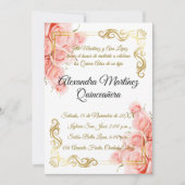 エレガントなシンプルピンクローズゴールドの花飾り キンセアニエラ 招待状 (正面)