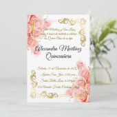 エレガントなシンプルピンクローズゴールドの花飾り キンセアニエラ 招待状 (スタンド正面)