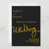 エレガントなシンプルブラックとゴールドのカリグラフィー結婚式 招待状 (正面)