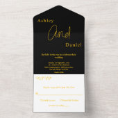 エレガントなシンプルブラックとゴールドのモダンなウェディングスタイル オールインワン招待状 (内側)