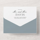 エレガントなシーグラス ダスティーブルー カップルフォト ウェディング オールインワン招待状 (裏面)