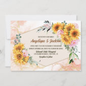 エレガントなジオメトリック サンキライ ピンク ローズ ウェディング 招待状 (正面)